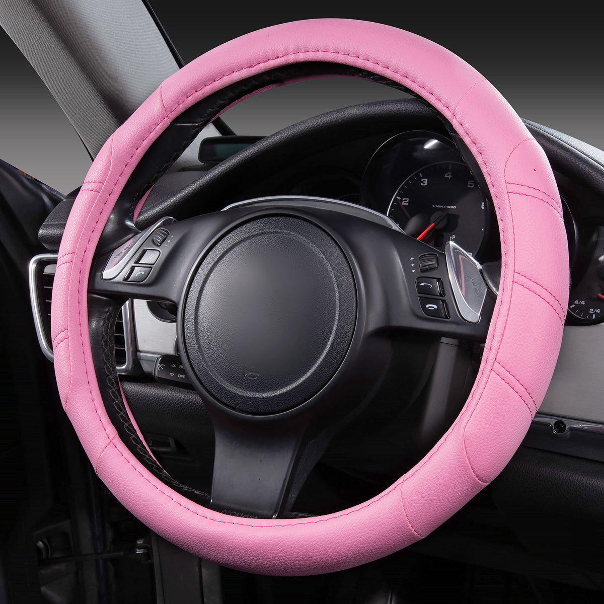 CAR PASS Rhombus Leather Universal Steering Wheel Cover, Fit for Suvs,Trucks,Cars,Sedans,Vans (Black&Burgundy)