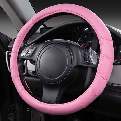 CAR PASS Line Rider Microfiber Leather Sporty Steering Wheel Cover Universal Fits for 95% Truck,SUV,Cars,14.5-15inch Anti-Slip Safety Comfortable Desgin (Black-White)