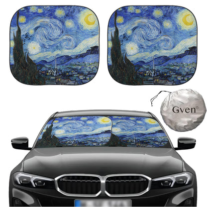 Gven Windshield Sun Shade 2pcs with Bonus Car Sunshade for Front Window Shades 2025 Technology Reflect UV and Heat Sun Visor Automotive Interior Sun Protection (Leopard, M)