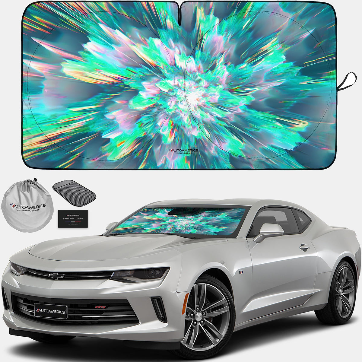 Autoamerics 1-Piece Windshield Sun Shade B&W American Flag USA Patriotic Design - Foldable Car Front Window Sunshade for Most Sedans SUV Truck - Blocks Max UV Rays and Keeps Your Vehicle Cool - Small