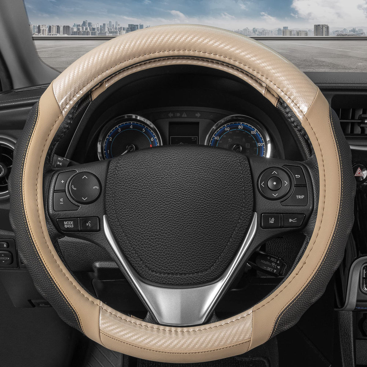 Motor Trend Perforated Microfiber Leather Steering Wheel Cover for Cars Trucks SUVs Vans, Sporty Racing Improved Grip Anti-Fatigue Ergonomic Design, Airbag Compatible - Fits Standard 15" Inch - Black