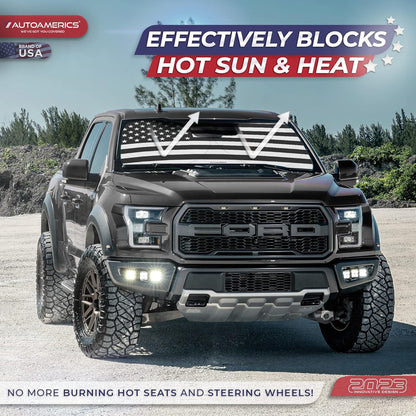 Autoamerics Truck Windshield Sun Shade - American Flag, 64 x 33.5 in